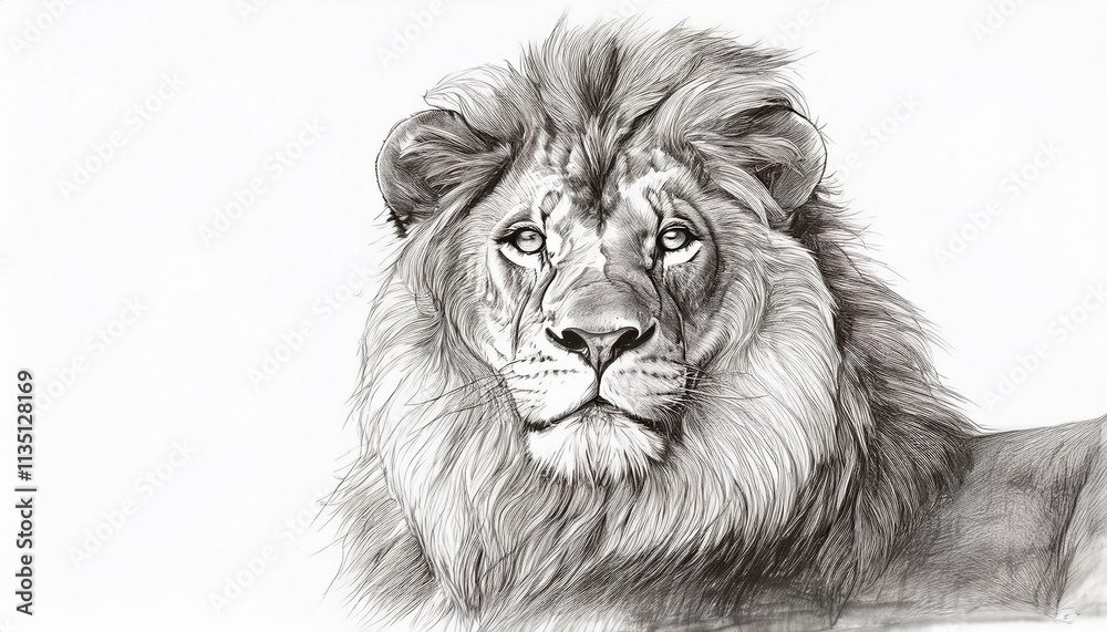 Lion sketched in pencil on white background Lion sketched in pencil on white background