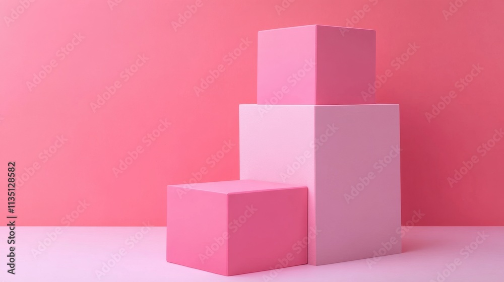 Three stacked pink cubes in a minimalist composition against a monochromatic pink background Three stacked pink cubes in a minimalist composition against a monochromatic pink background