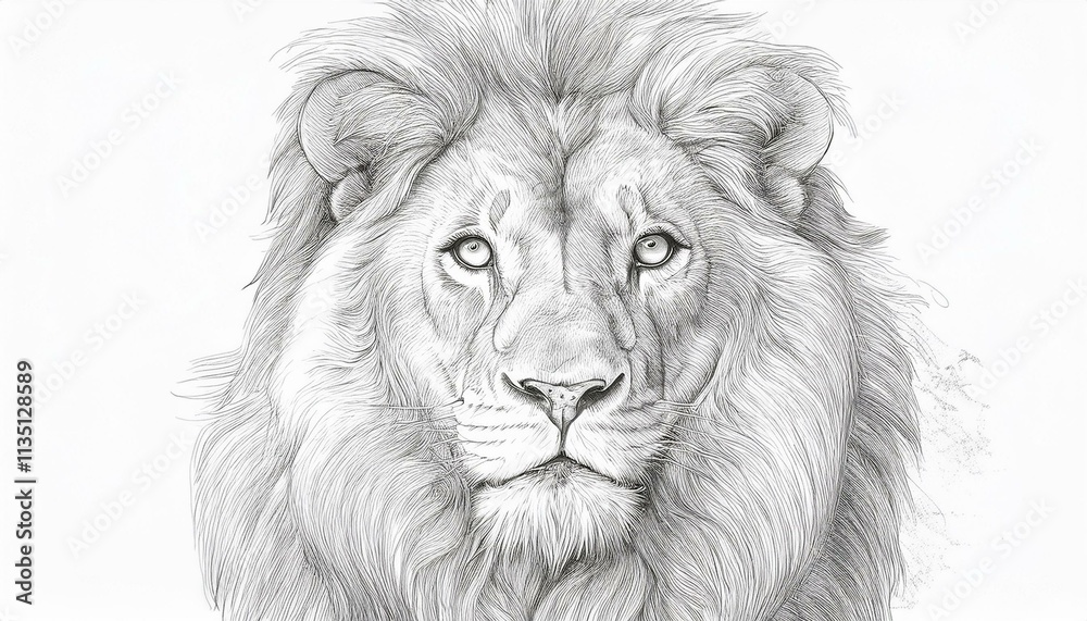 Lion sketched in pencil on white background Lion sketched in pencil on white background