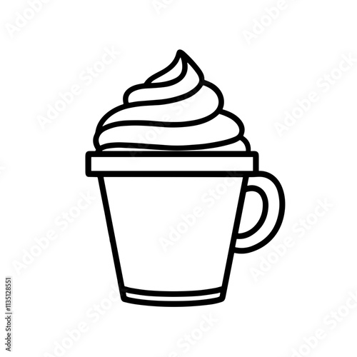 Latte Coffee Cup with Cream in Outline Style