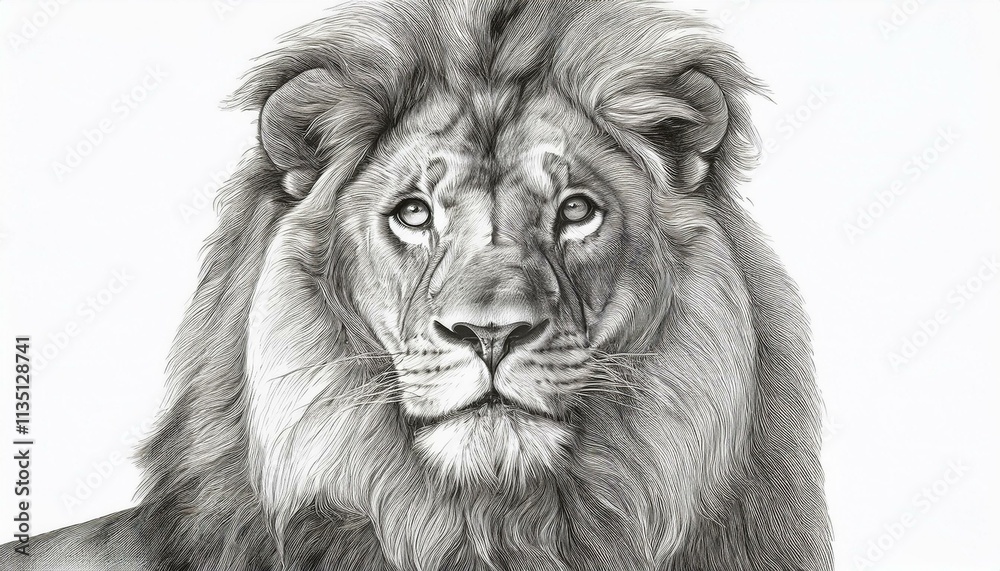 Lion sketched in pencil on white background Lion sketched in pencil on white background