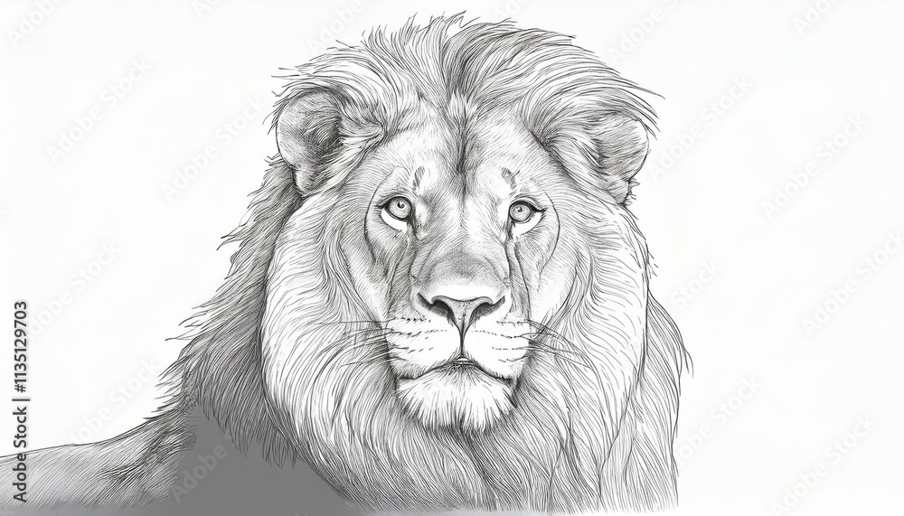 Lion sketched in pencil on white background Lion sketched in pencil on white background