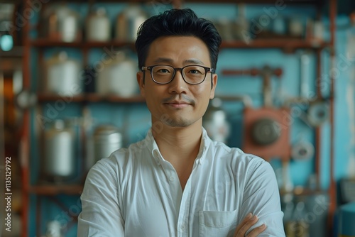 Confident Man in a Stylish Workshop Setting