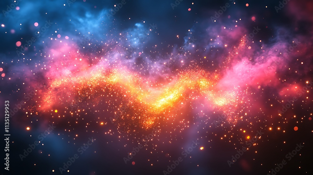 Naklejka premium Shining vibrant glowing sparkler illuminated 2025 text colorful fireworks trails dark blue sky backdrop concept