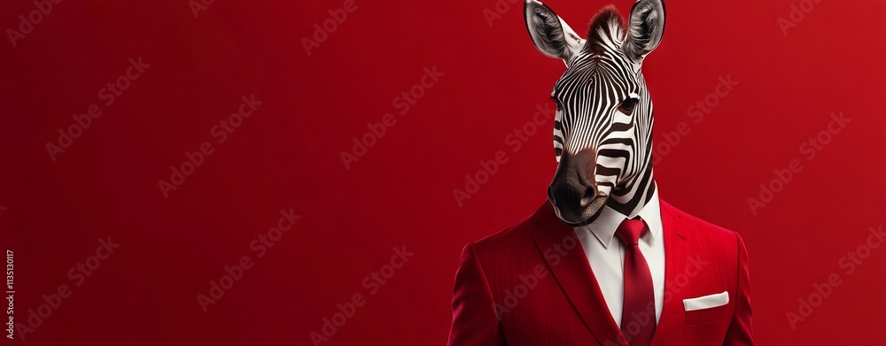 Zebra in Red Suit and Tie. AI generated illustration Zebra in Red Suit and Tie. AI generated illustration