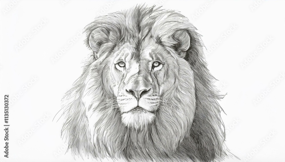 Lion sketched in pencil on white background Lion sketched in pencil on white background