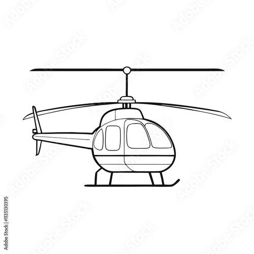 a line drawing of a helicopter. It is a black and white line drawing that shows the front view of the helicopter