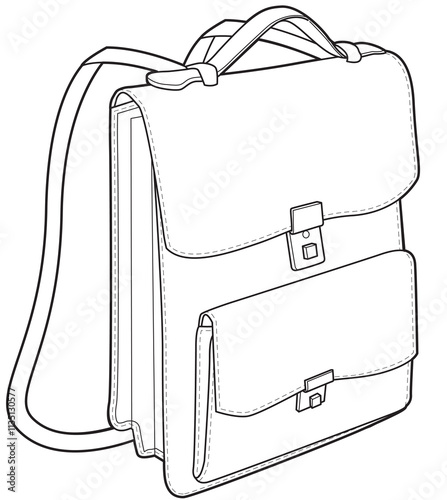 backpack briefcase flat sketch vector illustration technical cad drawing template	