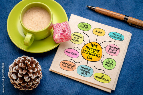 Canvas Print Why New Year resolutions fail, mind map infographics sketch.