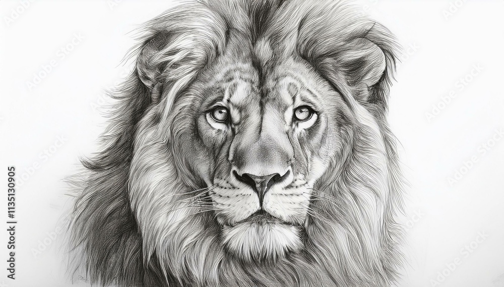 Lion sketched in pencil on white background Lion sketched in pencil on white background