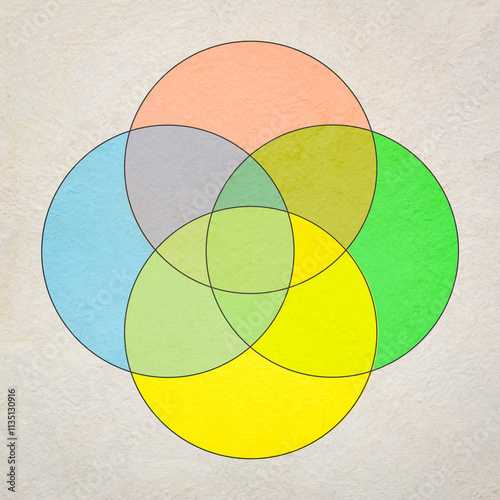 Venn diagram chart infographics with 4 blank circles, design elements for business strategy presentation.