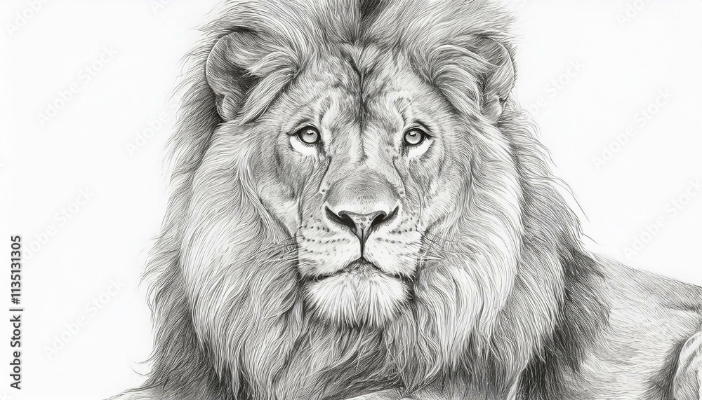 Lion sketched in pencil on white background Lion sketched in pencil on white background