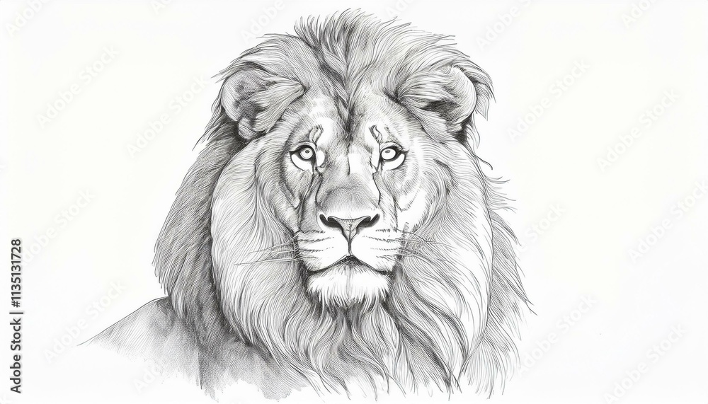 Lion sketched in pencil on white background Lion sketched in pencil on white background
