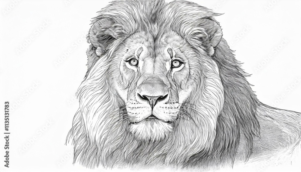 Lion sketched in pencil on white background Lion sketched in pencil on white background