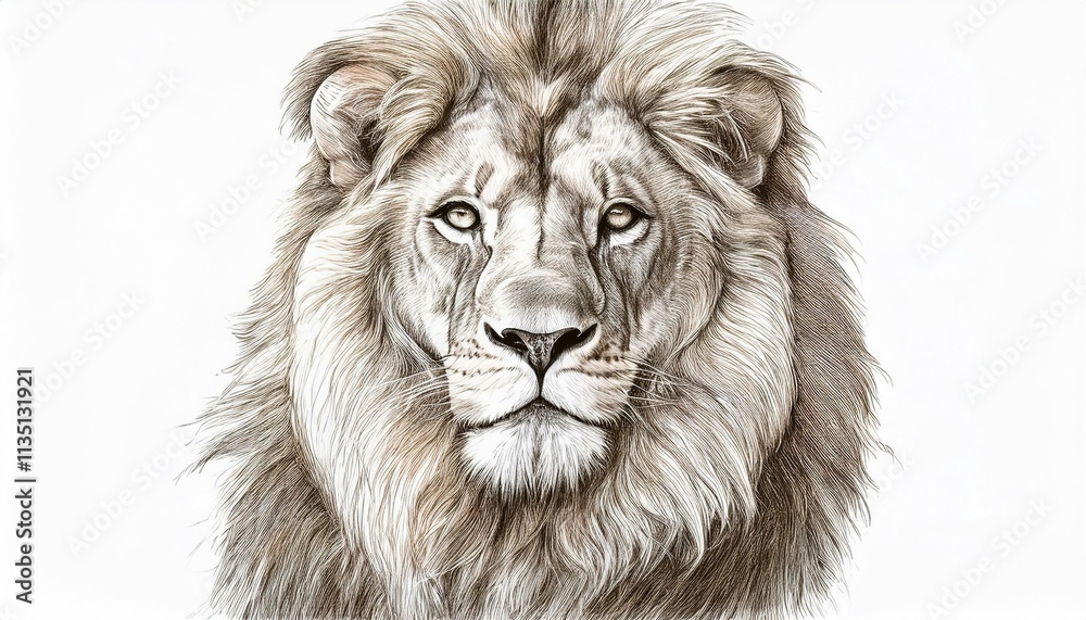 Lion sketched in pencil on white background Lion sketched in pencil on white background