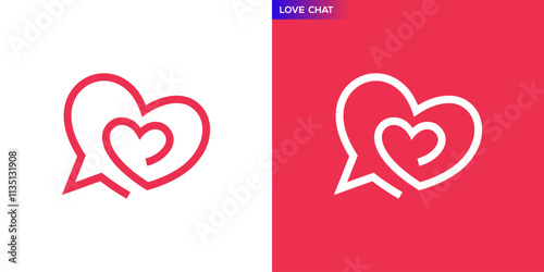 Chat love logo with simple line style. Romantic, heart, talk. Icon symbol design template EPS 10.