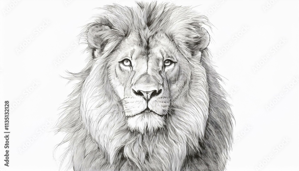 Lion sketched in pencil on white background Lion sketched in pencil on white background