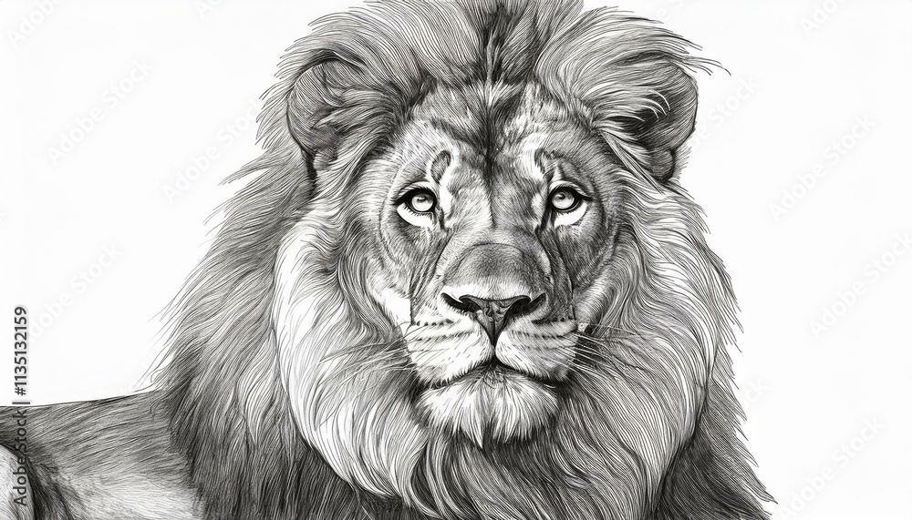 Lion sketched in pencil on white background Lion sketched in pencil on white background