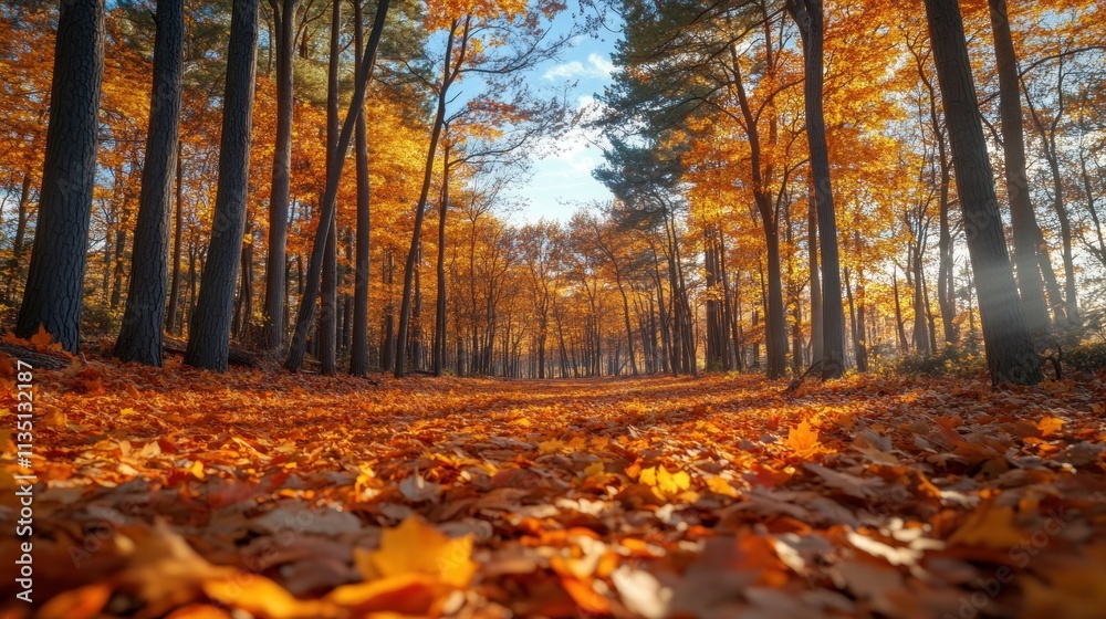 Autumnal Forest Path: A Golden Carpet of Leaves