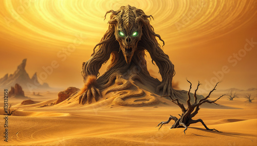 Elemental sand creature in the desert - Generative AI