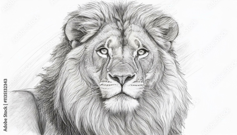 Lion sketched in pencil on white background Lion sketched in pencil on white background