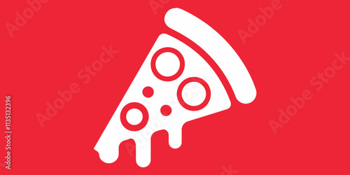 Simple graphic of a melting pizza slice against a red background.