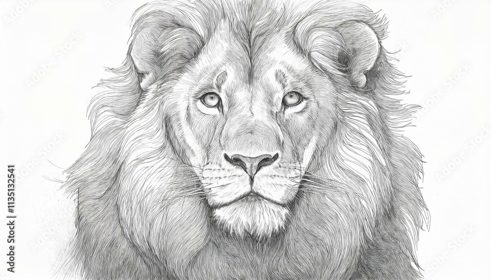 Lion sketched in pencil on white background Lion sketched in pencil on white background