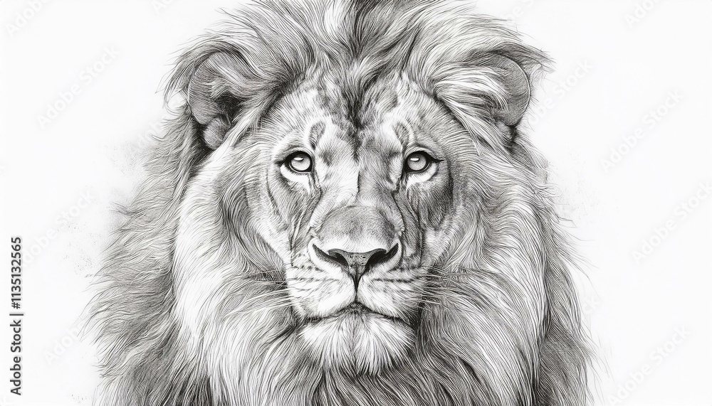 Lion sketched in pencil on white background Lion sketched in pencil on white background