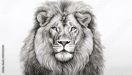 Lion sketched in pencil on white background photo