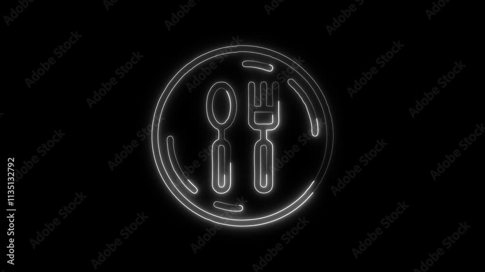 Glowing neon Restaurant icon isolated on black background. HD Video motion graphic animation Glowing neon Restaurant icon isolated on black background. HD Video motion graphic animation