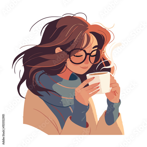Illustration of a girl drinking coffee
