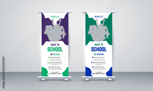Back to school admission study college education kids promotion banner roll up.