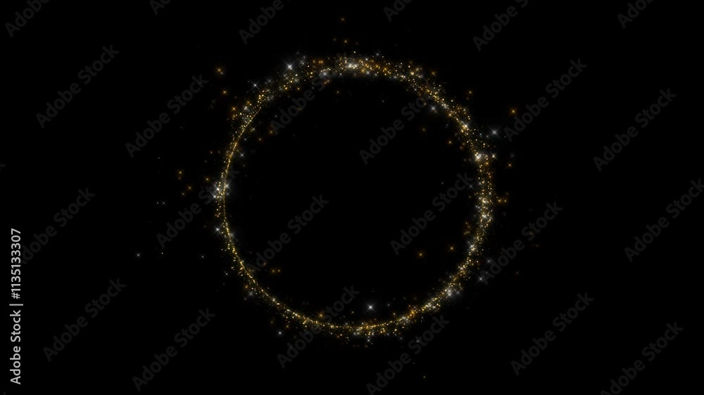 4K luxury Glitter Light circle trail Sparkling star dust spiral particle effect animation. holiday event transition, revealer logo title decoration. festival Christmas Diwali, Ramadan Intro Fireworks.