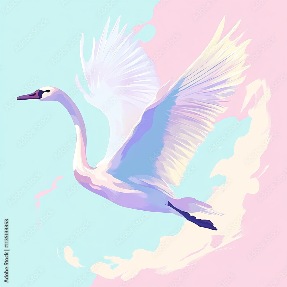 Fototapeta premium Swan in Flight anime concept full color illustration