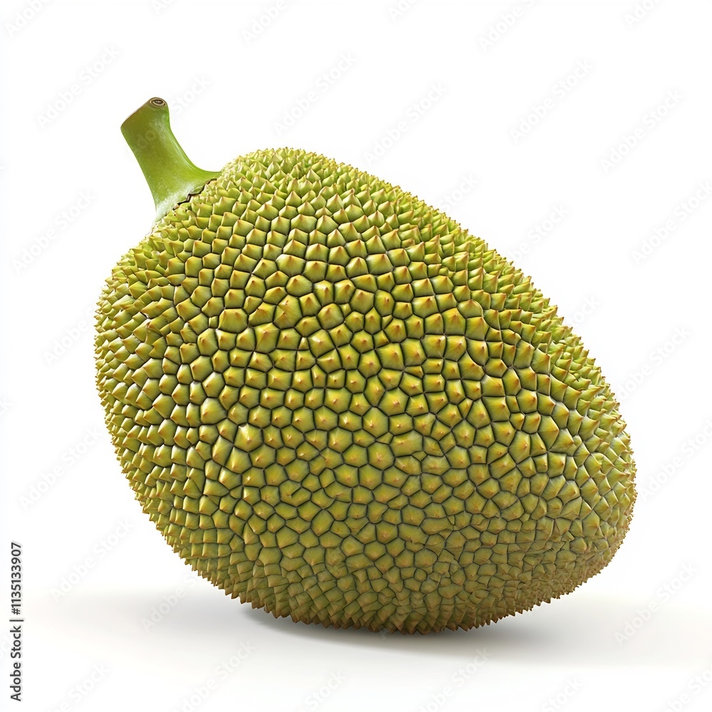 Whole Jackfruit on White Background Intricate 3D Render of Textured Green Tropical Fruit Whole Jackfruit on White Background Intricate 3D Render of Textured Green Tropical Fruit