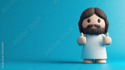 Jesus, A cartoon figure of Jesus standing on a blue background with a thumbs up