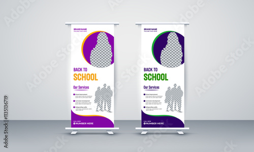 professional Back to School Admission Roll up banner design with two color