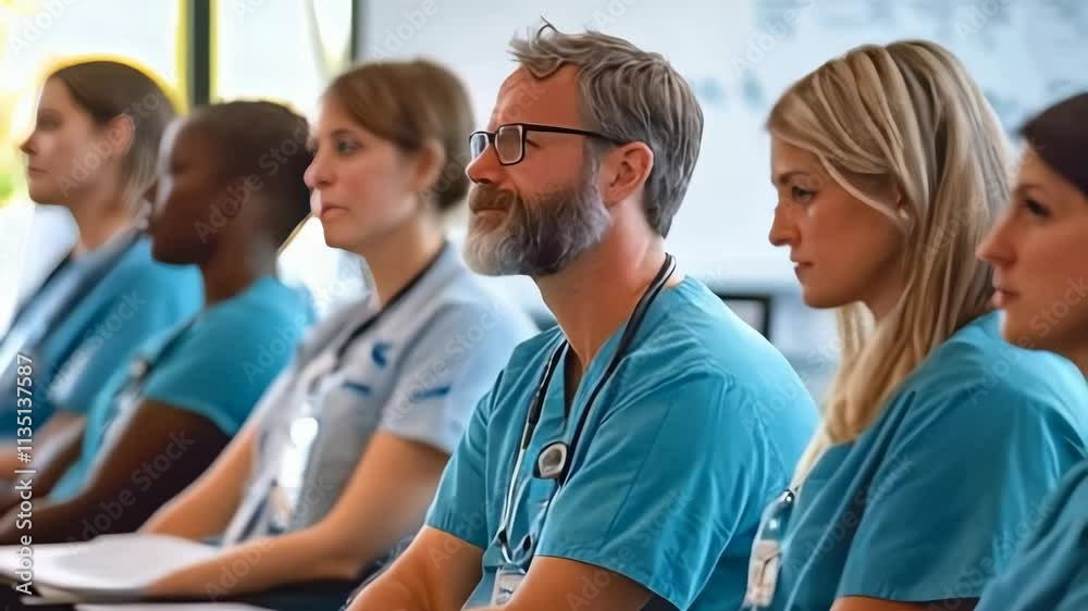 Diverse medical student in a classroom setting.