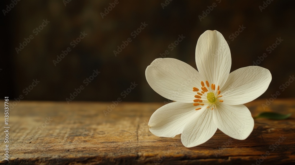 Serene White Flower on Rustic Wood Serene White Flower on Rustic Wood
