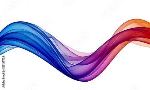 Abstract flowing waves in blue, purple, orange, and red on a white background.
