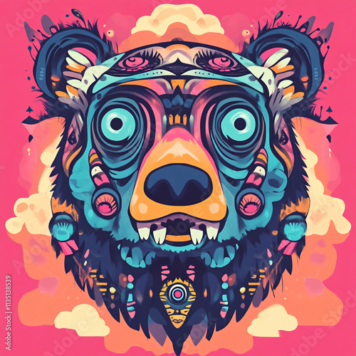 Tribal Bear anime concept full color illustration photo