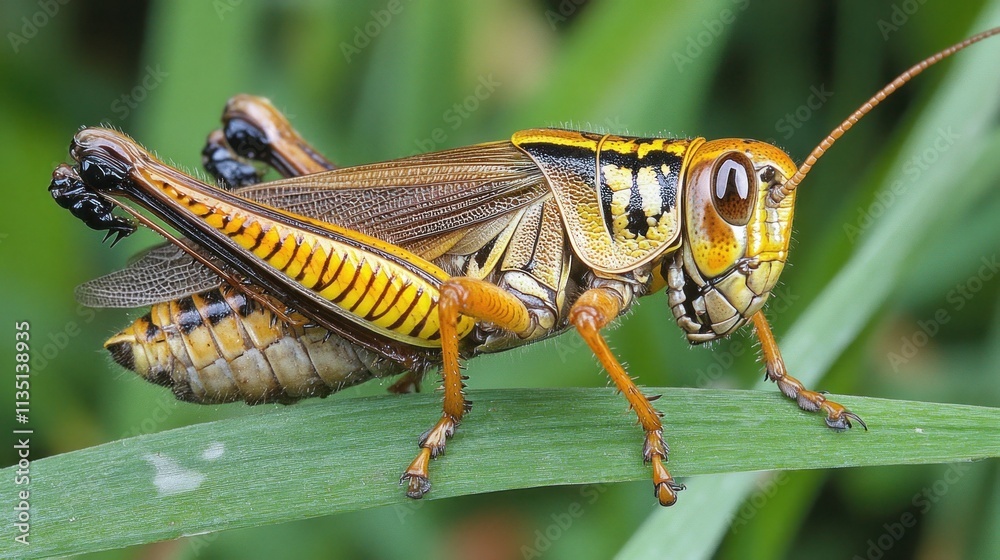 Vibrant Grasshopper on a Blade of Grass Vibrant Grasshopper on a Blade of Grass