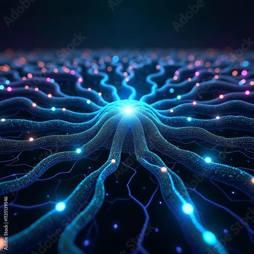 Glowing digital neural networks illustrate the breadth of technology