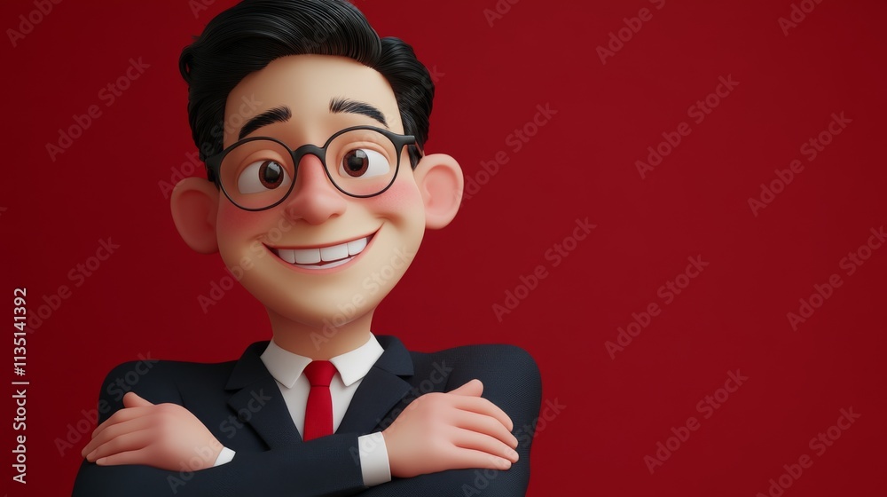 Businessman A cartoon man with glasses and a suit is smiling and looking at the camera Businessman A cartoon man with glasses and a suit is smiling and looking at the camera