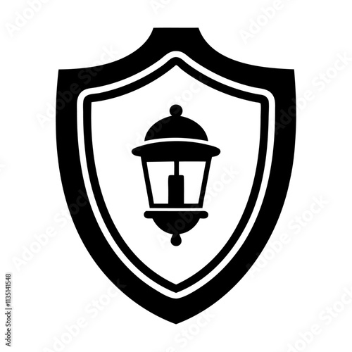 Black silhouette lantern in shield vector icon design