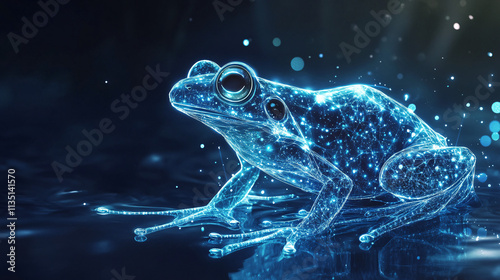 A glowing water cycle icon linked to a frog, representing online amphibian conservation platforms and ecological research initiatives.  photo