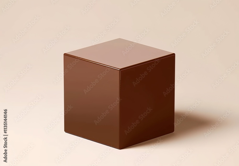 A brown cube, solid color background, soft light and shadow on the surface of the chocolate-colored box. A brown cube, solid color background, soft light and shadow on the surface of the chocolate-colored box.