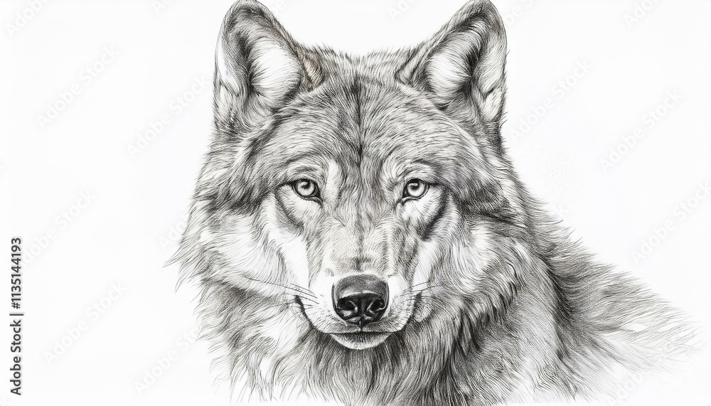 Wolf sketched in pencil on white background Wolf sketched in pencil on white background