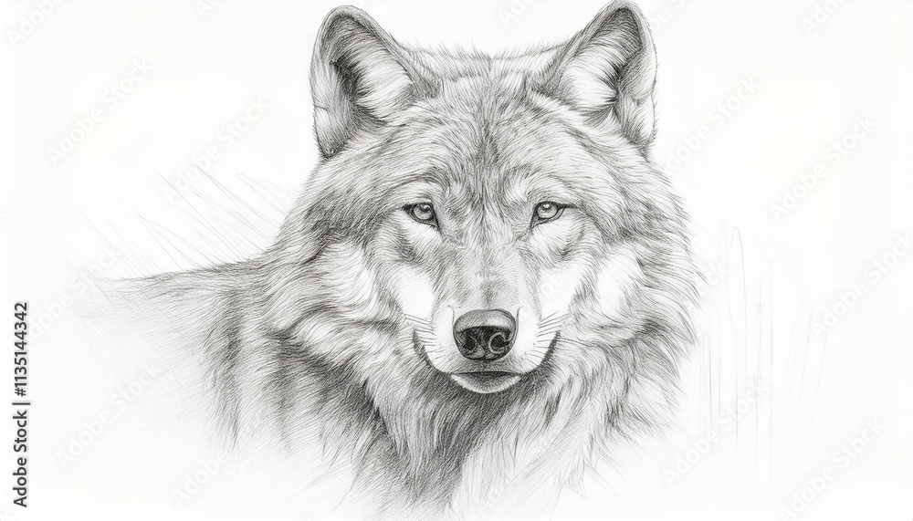 Wolf sketched in pencil on white background Wolf sketched in pencil on white background