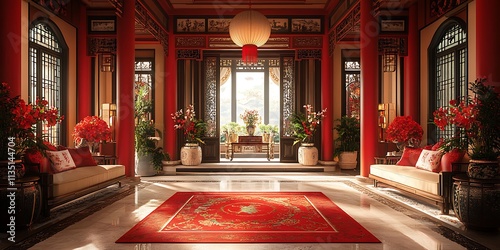  Red and White Room with a Red Rug and Red Carpet
